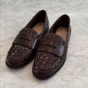 Loeffler Randall Rachel Woven Espresso Brown Leather Loafers